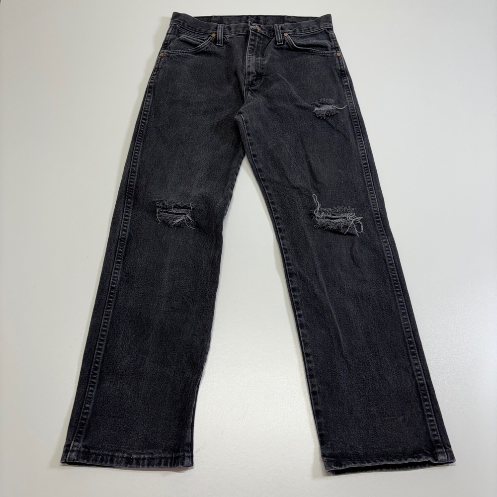 Wrangler 13MWZ Black Distressed Jeans 30x30 Straight Leg Western Y2K